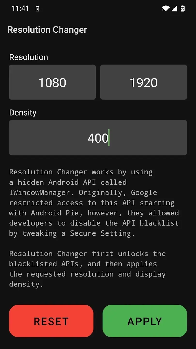 Resolution Changer APK 2